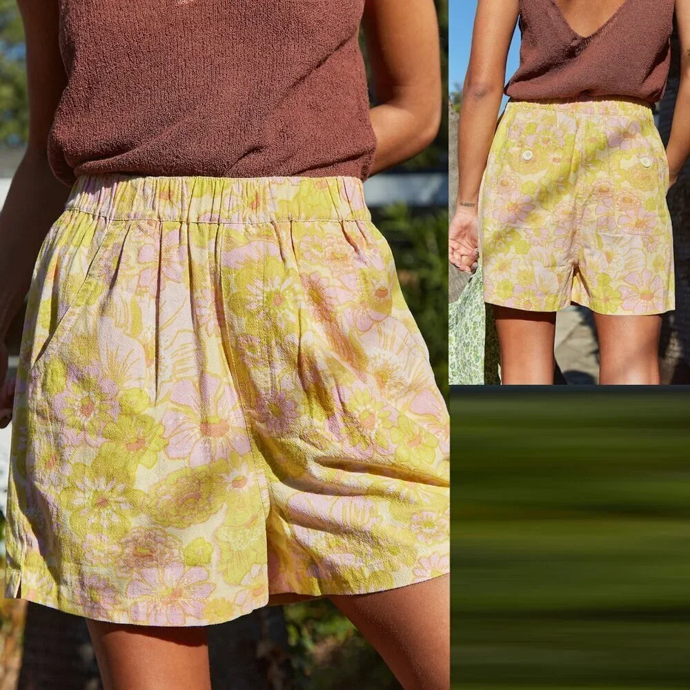 Free People Palo Duro Yellow Floral Shorts Size M